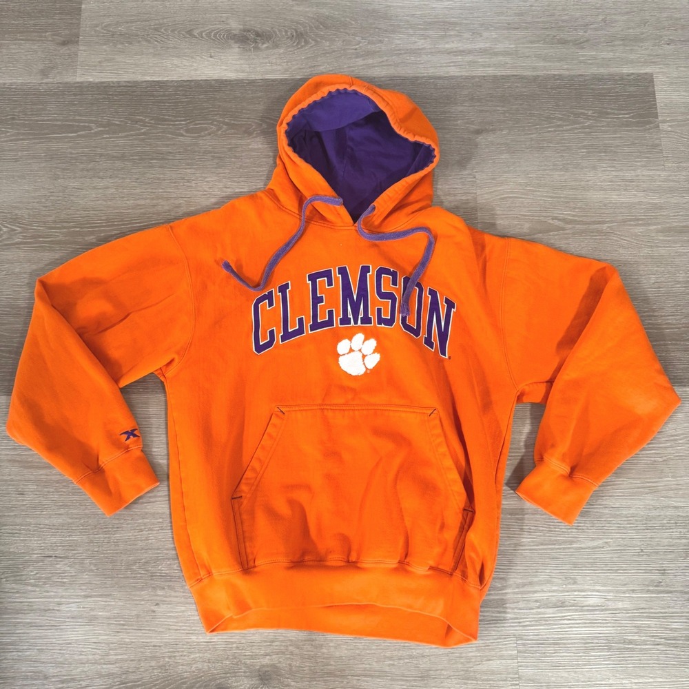 Vtg Pressbox‎ Clemson Hoodie Large Orange Pullover Sweatshirt NCAA Tigers